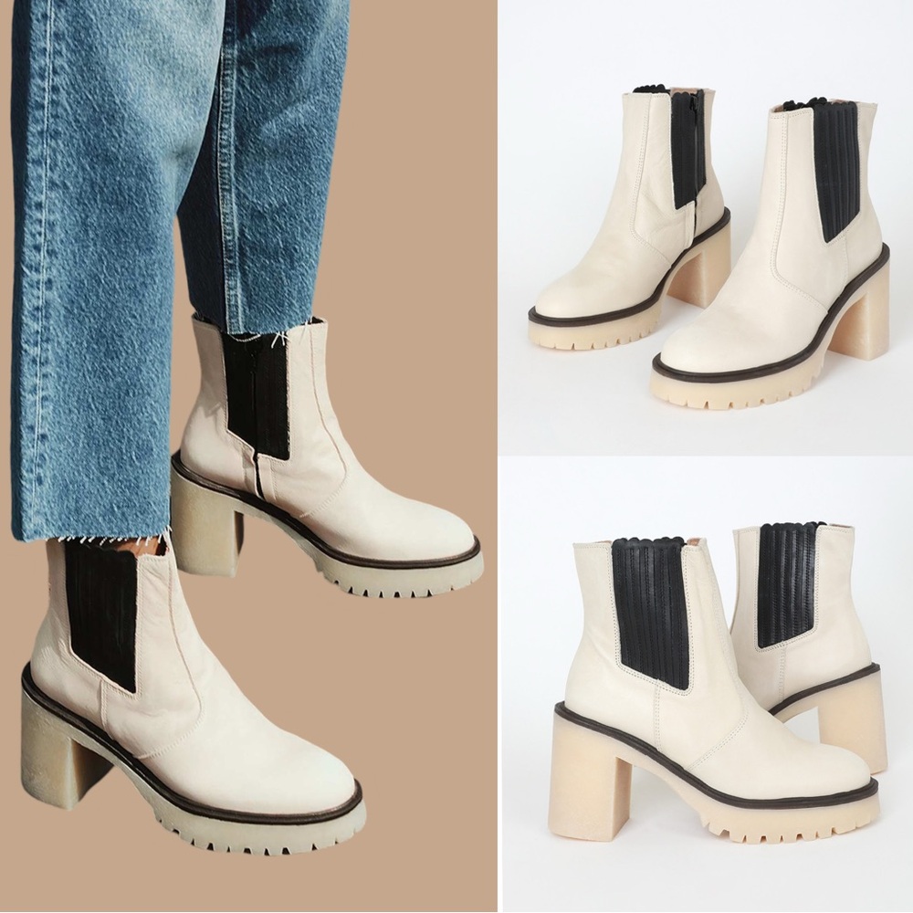 FREE PEOPLE CHELSEA BOOTS LEATHER WHITE PLATFORM ANKLE HIGH BLOCK HEEL SZ 8 NEW
